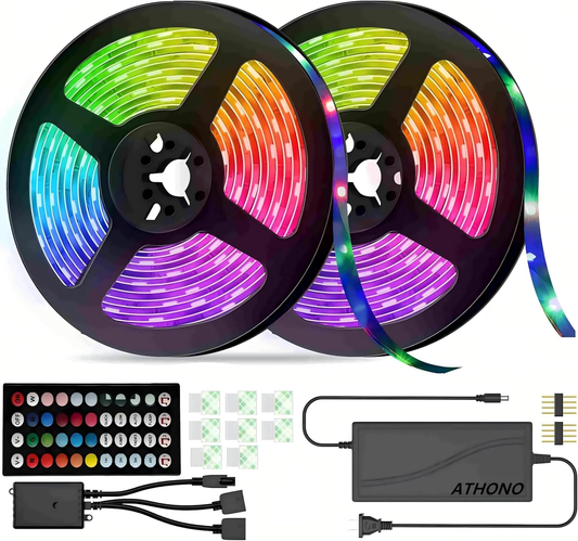 ATHONO LED Strip Lights, 32.8 feet 5050RGB Color Changing 300 LED with Lights, Infrared Music Rhythm Sound Control Light Belt, Used for Home Lighting Kitchen Bed bar Home Party DIY Decoration